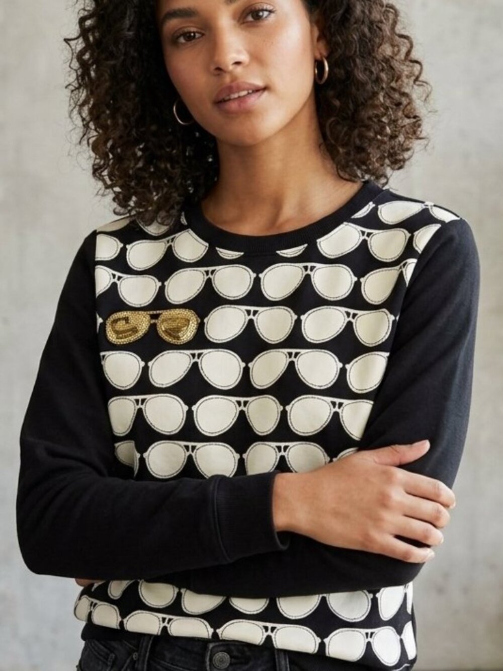Karl Lagerfeld Paris Women Light Sweatshirt Sunglasses Black White and Gold M/L